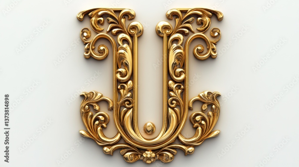 Golden Ornate Letter U: Elegant Monogram Design Golden Ornate Letter U: Elegant Monogram Design