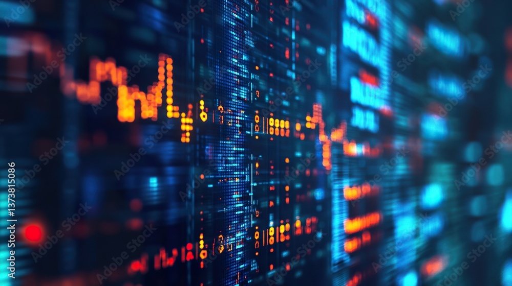 Fototapeta premium Abstract digital display with stylized financial data and holographic elements