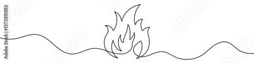 Obraz na płótnie One continuous line illustration of a fire, isolated on white background. Line art of flame. Editable stroke w salonie