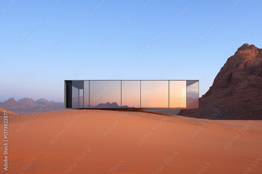 Obraz premium modern glass building standing amidst desert landscape
