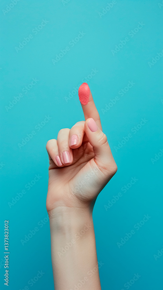 Lipstick Mark Stained on Finger. Makeup Artistry, Beauty Detail, Woman Flair.