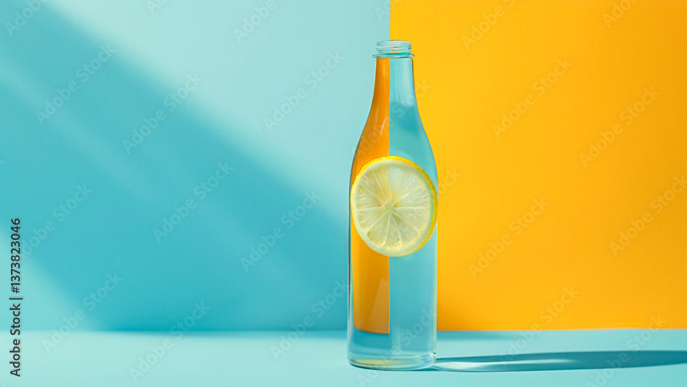 Refreshing Lemonade in Transparent Bottle. Summer Drink, Cool Refreshment, Healthy Beverage.