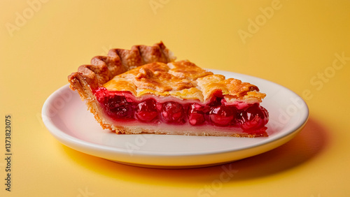 Slice of Homemade Cherry Pie on White Plate. Rustic Dessert, Sweet Indulgence, Culinary Delight.