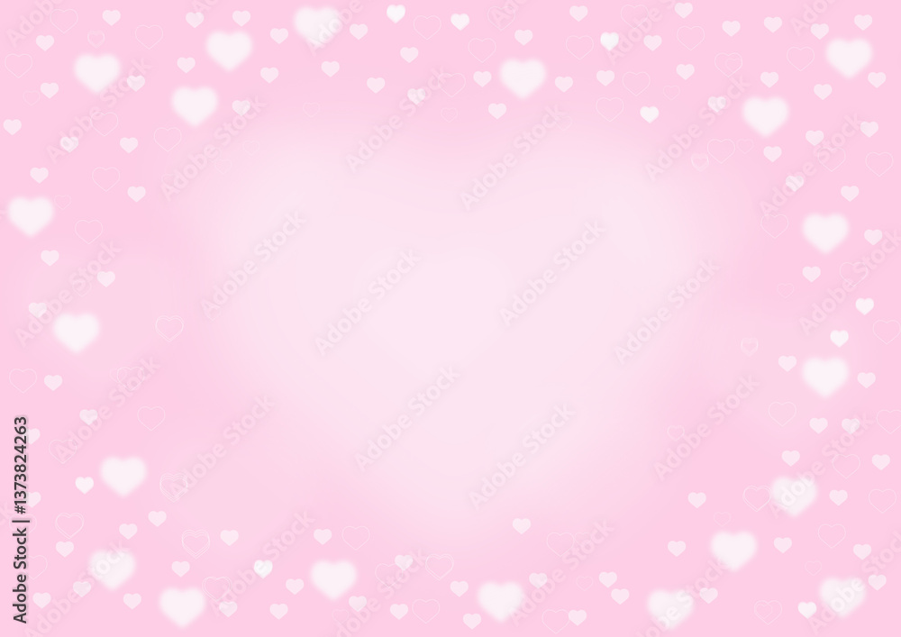Beautiful pink background with white hearts of different sizes and blur for a postcard. Beautiful pink background with white hearts of different sizes and blur for a postcard.