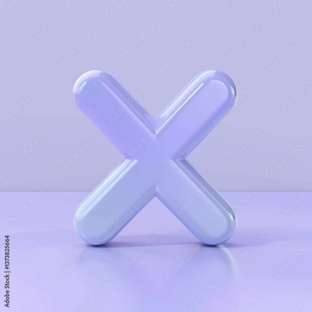 Obraz premium Minimalist periwinkle X icon showcasing trendy design in front view with 3D effects