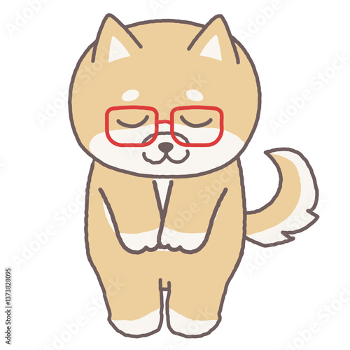 丁寧にお辞儀をしているメガネをかけたかわいい柴犬のイラスト