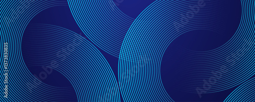 Modern abstract blue background with circular lines. Geometric stripe line art design for poster, brochure, cover, website, header, web banner, presentation