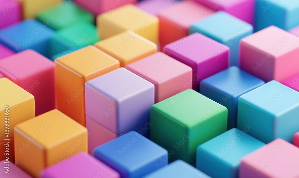 A dynamic display of colorful cubes arranged in an abstract geometric pattern and playful style. A dynamic display of colorful cubes arranged in an abstract geometric pattern and playful style.