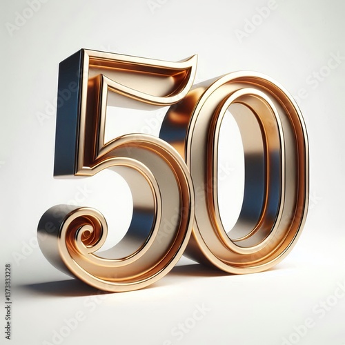 3d metallic realistic number 50 in golden calligraphic on a white background