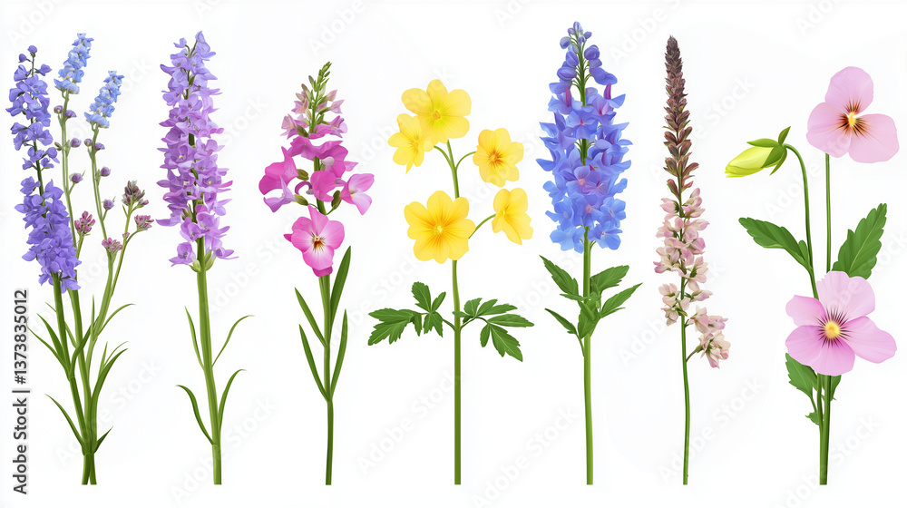 set of beautiful wild flowers on a white background, colorful, bright
set of beautiful wild flowers on a white background, colorful, bright