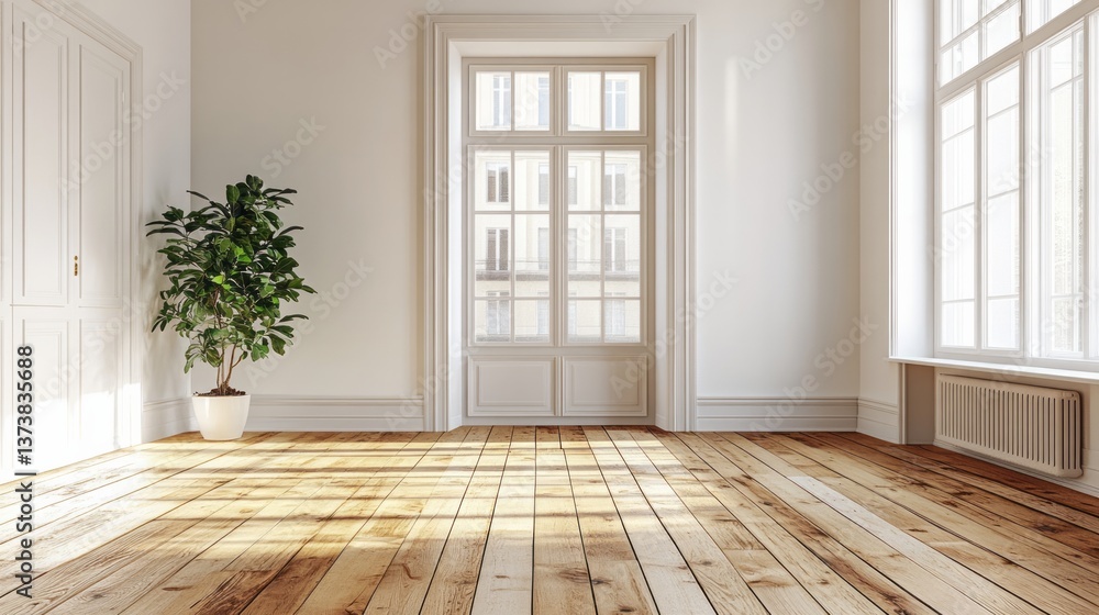 Bright and airy room featuring windows and hardwood floor Bright and airy room featuring windows and hardwood floor