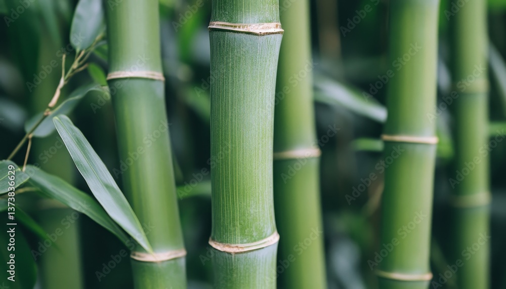 Fototapeta premium Close-up of vibrant green bamboo stalks, showcasing the natural texture and patterns of the plant.
