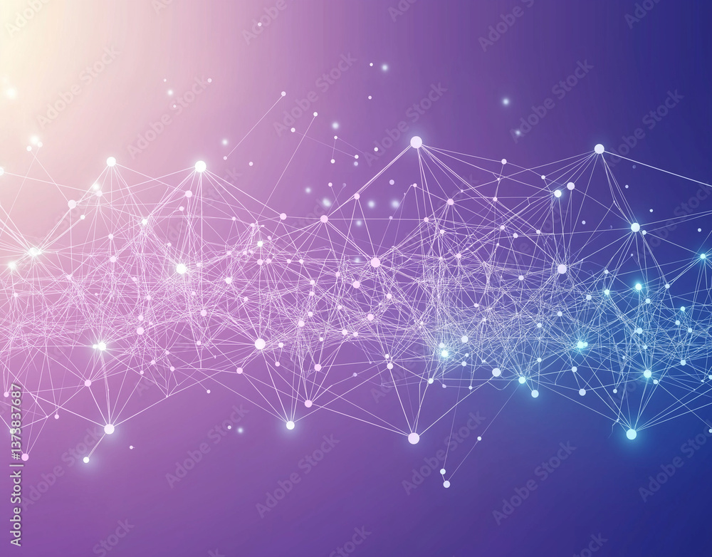 Abstract Technology Background with Polygonal Connections & Dotted Lines on Blue Purple Gradient Digital Network Vector Illustration for AI, Big Data, Abstract Technology Background with Polygonal Connections & Dotted Lines on Blue Purple Gradient Digital Network Vector Illustration for AI, Big Data,