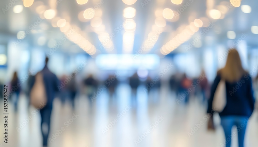 Naklejka premium Blurred People Walking in Modern Office Building Hallway, Business and Commuting Concept
