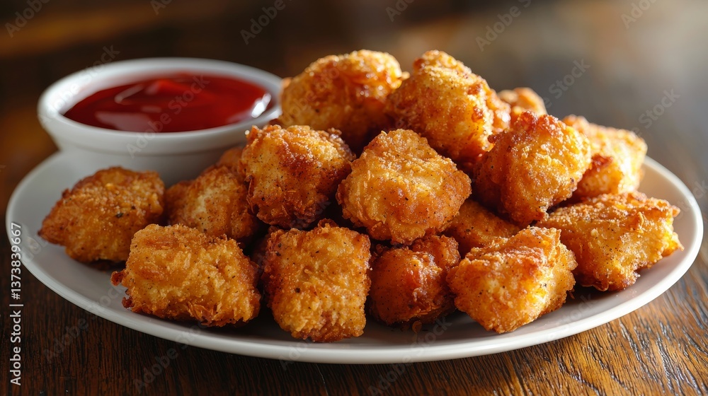 Plate of Crispy Fried Chicken Nuggets with Dipping Sauce Plate of Crispy Fried Chicken Nuggets with Dipping Sauce
