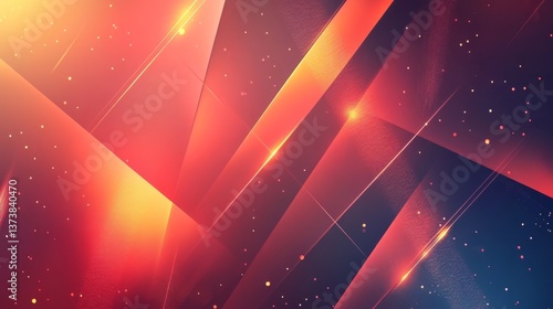 Bright geometric shapes in a dynamic composition, illuminated by radiant light and colorful gradients. Ideal for futuristic, tech, or digital art projects, and backgrounds with a vibrant edge.. AI