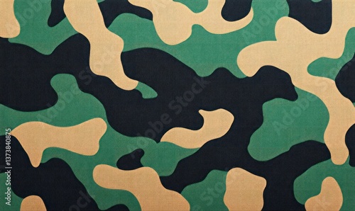 A classic camouflage pattern featuring a blend of green, khaki and dark brown for concealment.
