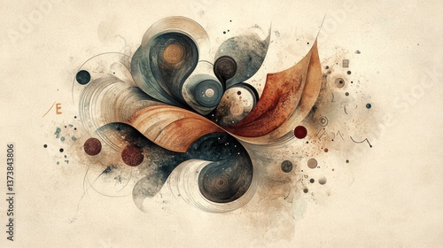Abstract Swirls and Curves in Earthy Tones and Soft Pastels