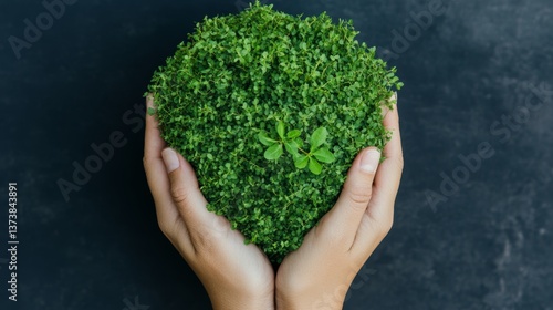 Obraz na płótnie hands holding green heart made of leaves symbolizing love and care for nature on World Environment Day w salonie