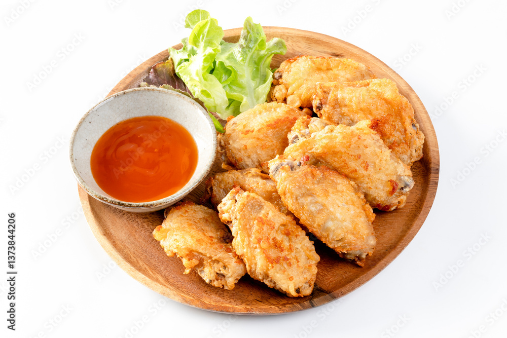 Crispy fried chicken wings on white background Crispy fried chicken wings on white background