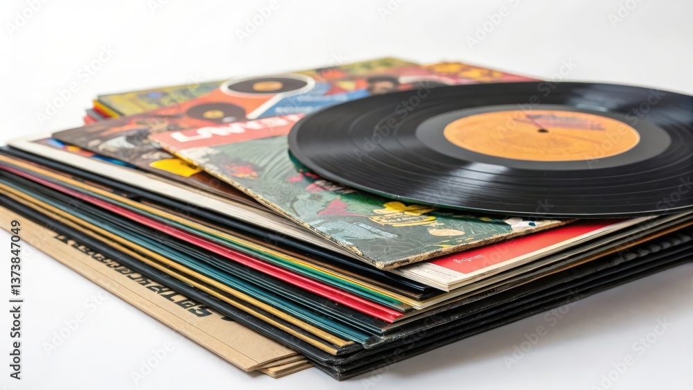 Fototapeta premium Stack of Vinyl Records and Sleeves