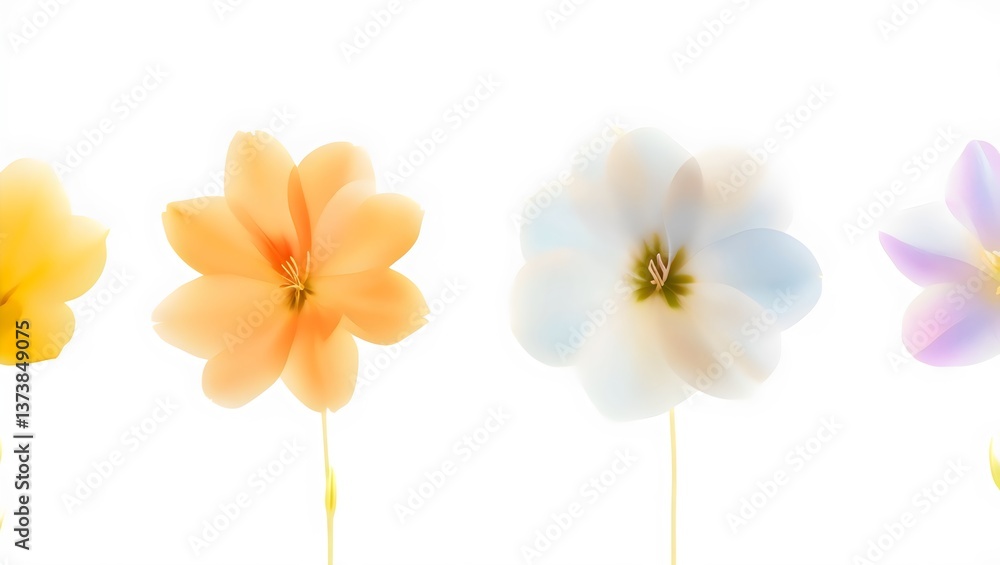 Naklejka premium A collection of real colourful dwarf dahlia flower heads isolated against a transparent background for design elements.