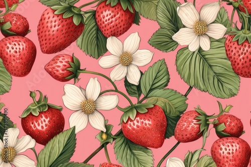 Vintage drawing of strawberry smoothie pattern backgrounds flower fruit.