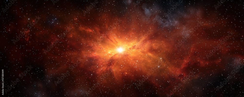 Naklejka premium Stellar Formation Theories concept. Bright cosmic explosion surrounded by stars and space dust.