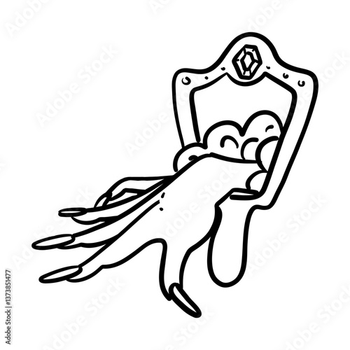 witch's hand comes out of the mirror in a doodle style. magic of the portal. Suitable for horror, fantasy, and mystery projects. Halloween. For design of books, games, and materials related to magic