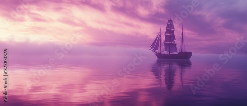 Wallpaper Mural A majestic ship sails across a serene purple ocean set against a dramatic, colorful sunset sky. Torontodigital.ca