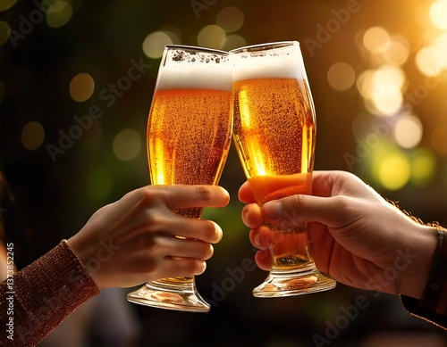 ビールグラスで乾杯する二人