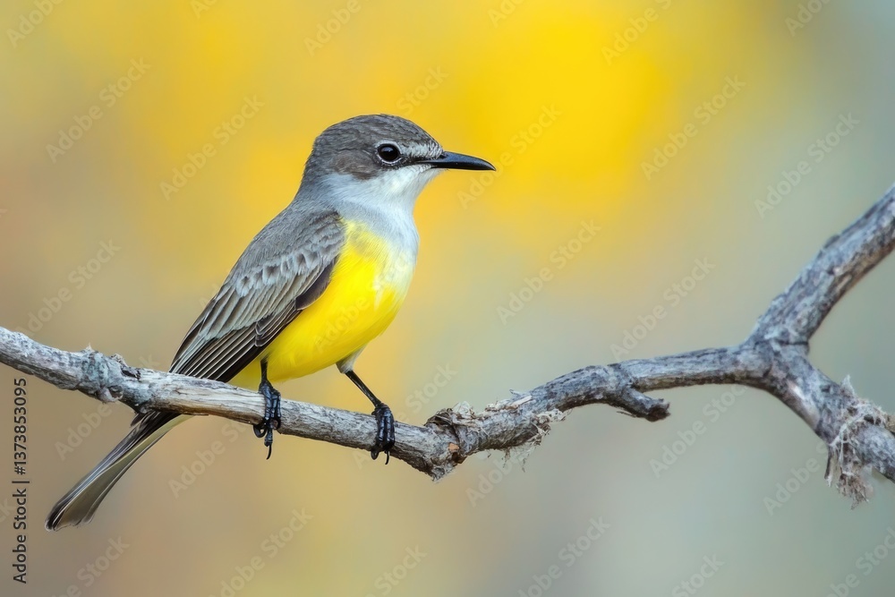 Obraz premium Western Kingbird Bird Watching from Tree Branch in Natural Wildlife Habitat