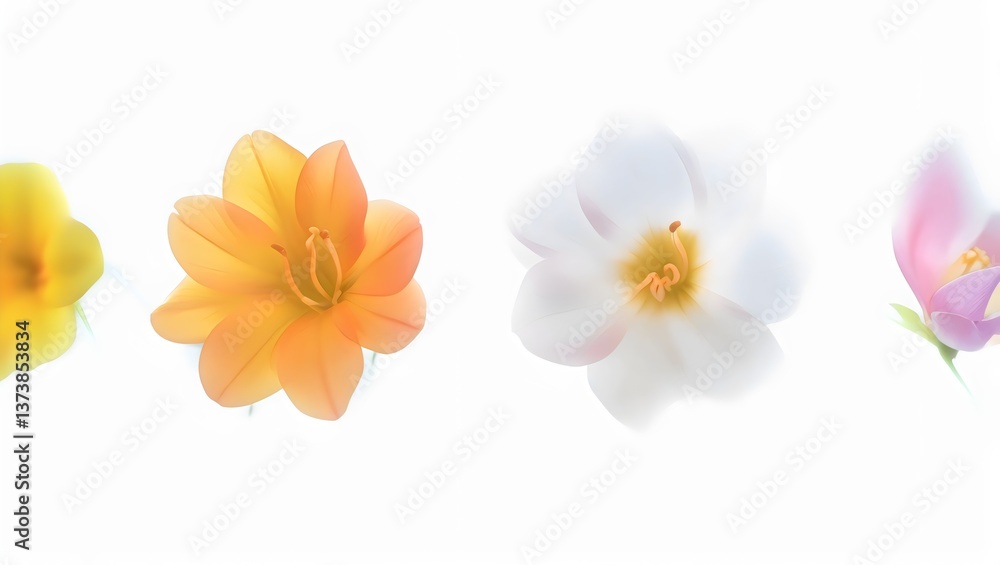 Obraz premium A collection of real colourful dwarf dahlia flower heads isolated against a transparent background for design elements.