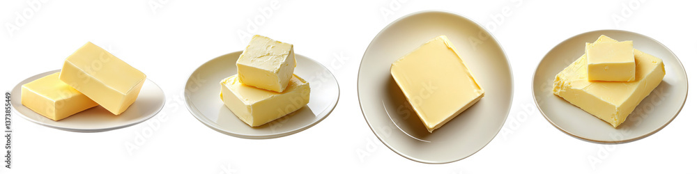 Butter in plate isolated on transparent background. PNG , Set of Butter in plate isolated on transparent background. PNG , Set of