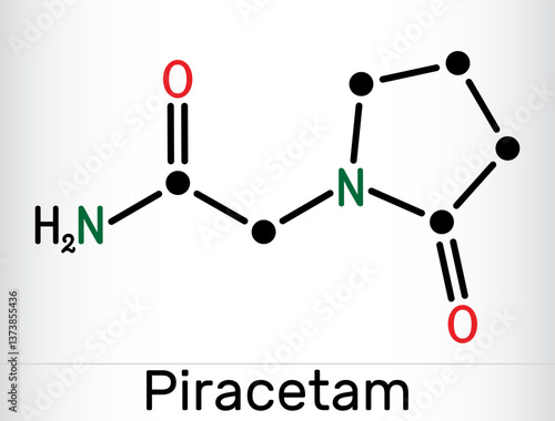 Piracetam molecule. Nootropic drug from the racetam group. Cognitive enhancer.