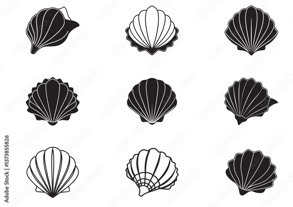 Seashell silhouette Vector Set Seashell silhouette Vector Set
