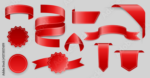 Corners and ribbons icon set. Product red banner, price shopping tags. Promotion sale badges, special offer stickers. Discount and price offer concept. sticker blank templates