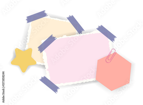 Obraz na płótnie Paper notes stickers. Place for memo messages on paper sheets. Attached with sticky colorful tape on grey background isolated illustration w salonie