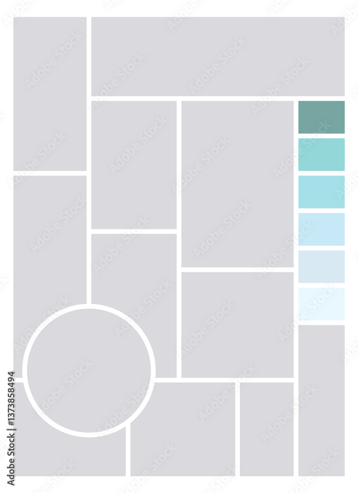 Photo collage template. Album brand board, set portfolio images. Mood board background. Mosaic picture frame. Gallery banner. illustration