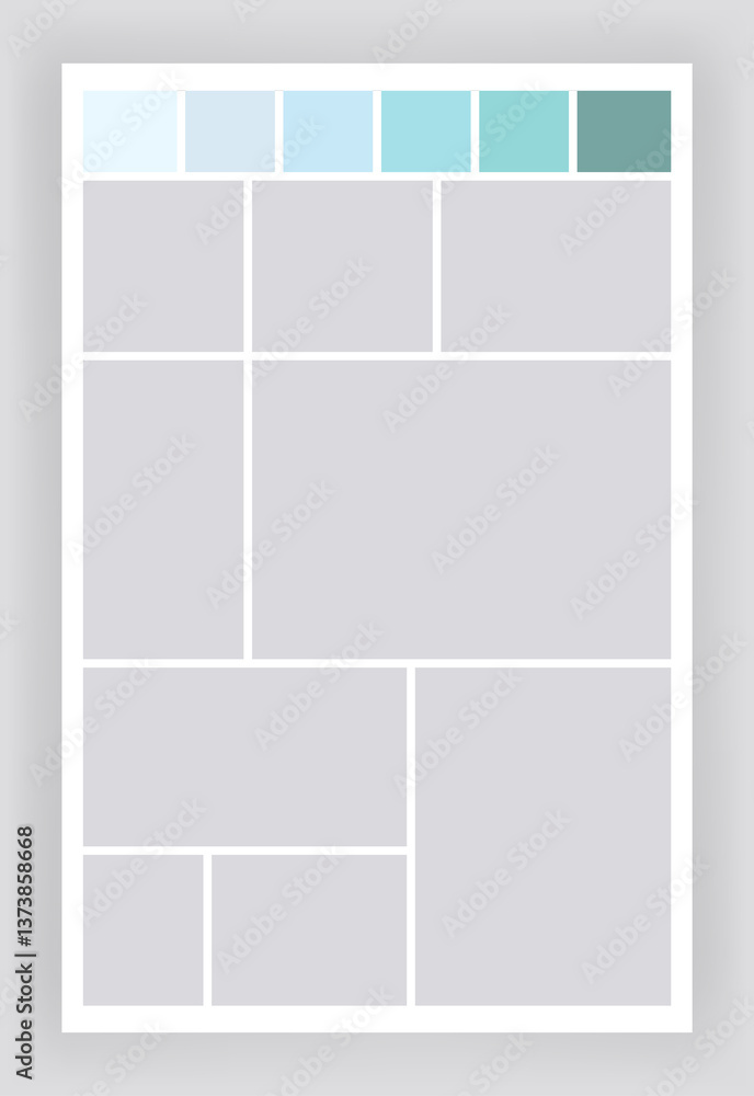 Photo collage template. Album brand board, set portfolio images. Mood board background. Mosaic picture frame. Gallery banner. illustration