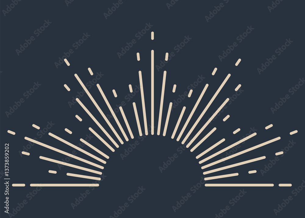 Sunburst firework explosion, bursting or light rays, linear drawing. trendy hand drawn retro isolated design element