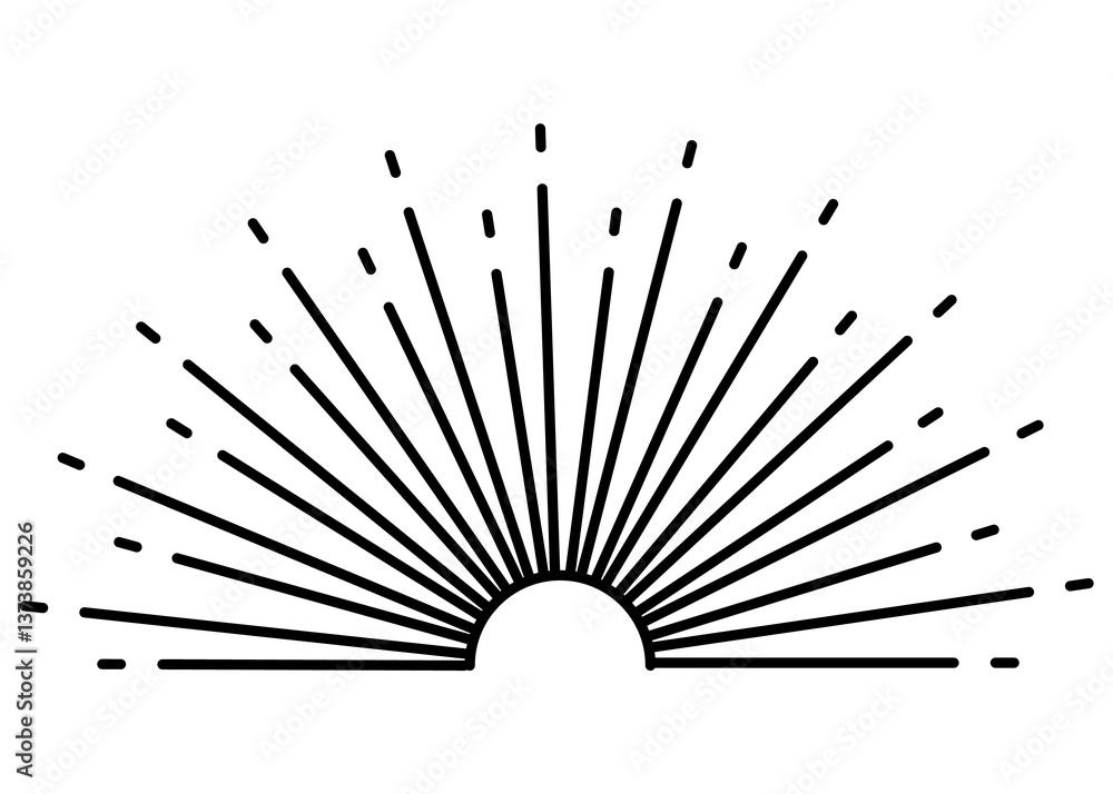 Sunburst firework explosion, bursting or light rays, linear drawing. trendy hand drawn retro isolated design element