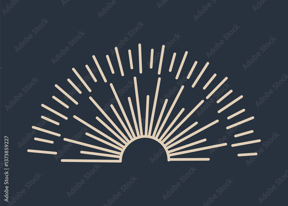 Sunburst firework explosion, bursting or light rays, linear drawing. trendy hand drawn retro isolated design element