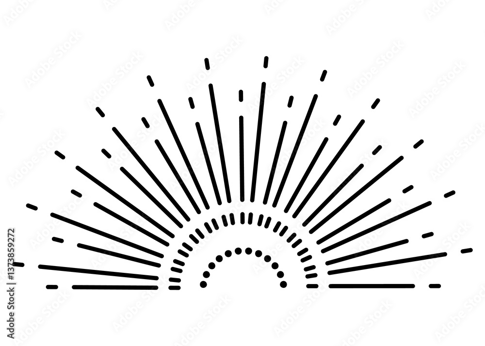 Sunburst firework explosion, bursting or light rays, linear drawing. trendy hand drawn retro isolated design element