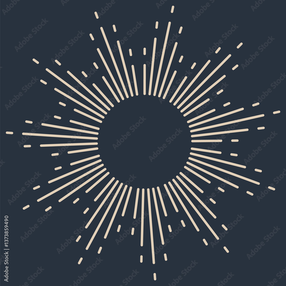 Sunburst firework explosion. Retro hand drawn sparkle. Bursting or light rays, linear drawing. trendy hand drawn retro isolated design element