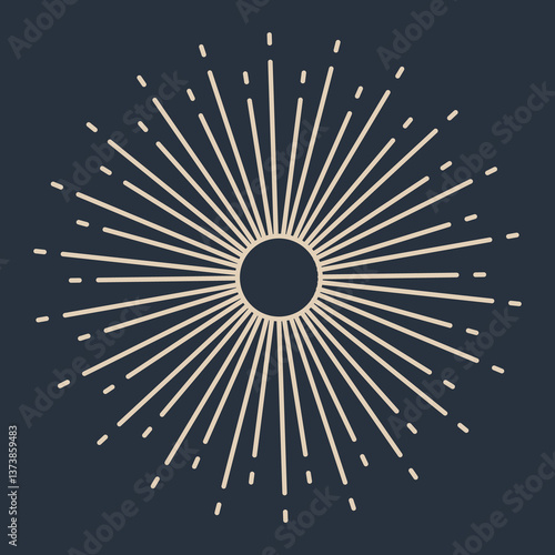 Obraz na płótnie Sunburst firework explosion, bursting or light rays, linear drawing. trendy hand drawn retro isolated design element w salonie