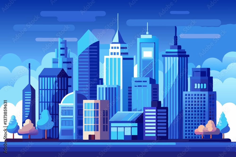 Fototapeta premium vector of Cityscape with buildings. Simple blue background. Urban landscape. Beautiful template.