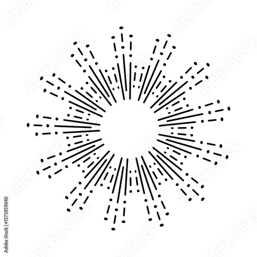Obraz na płótnie Sunburst firework explosion. Retro hand drawn sparkle. Bursting or light rays, linear drawing. trendy hand drawn retro isolated design element w salonie
