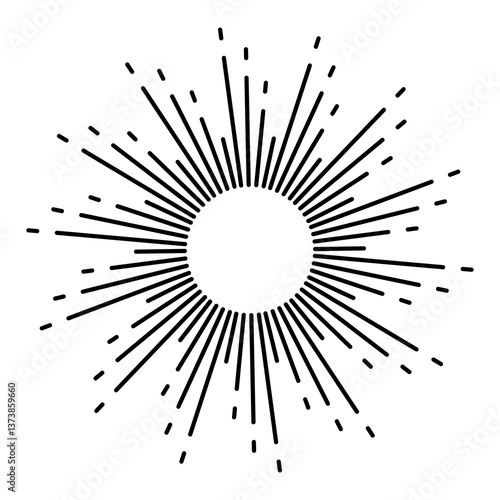 Obraz na płótnie Sunburst firework explosion, bursting or light rays, linear drawing. trendy hand drawn retro isolated design element w salonie