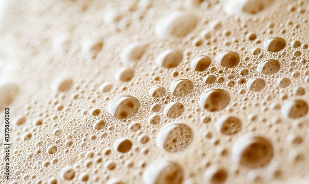 An extreme close-up shows a beverage's foamy surface with a multitude of tiny, glistening bubbles. An extreme close-up shows a beverage's foamy surface with a multitude of tiny, glistening bubbles.